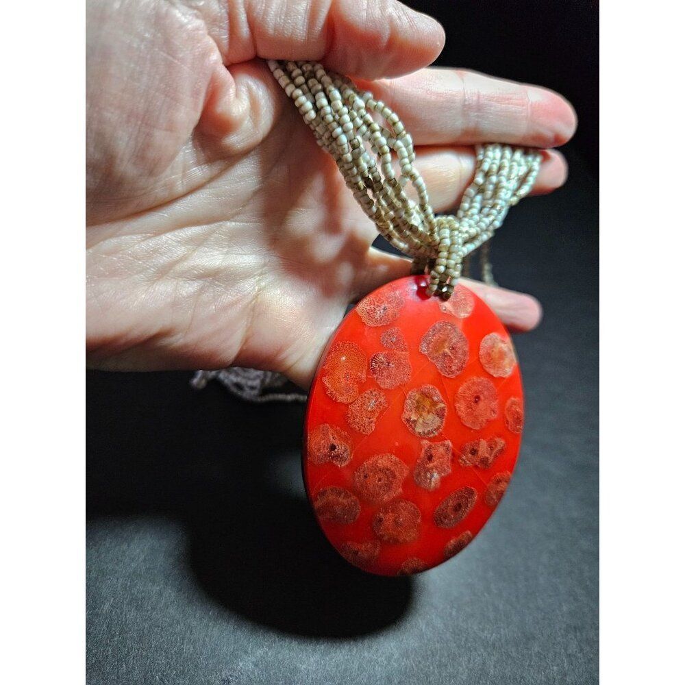 Red Sponge Coral Pendant Statement Necklace 26"